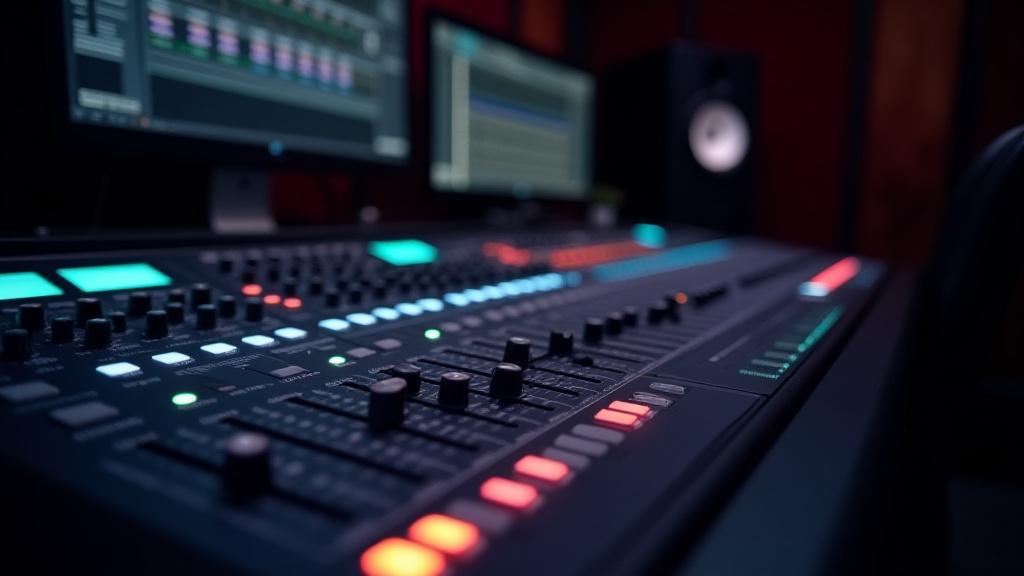 High-end mixing console na may iba't ibang audio equipment