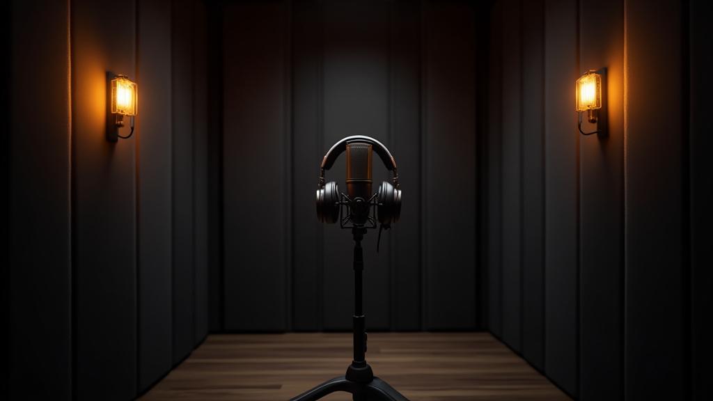 Modern professional recording booth na may soundproofing at mikropono